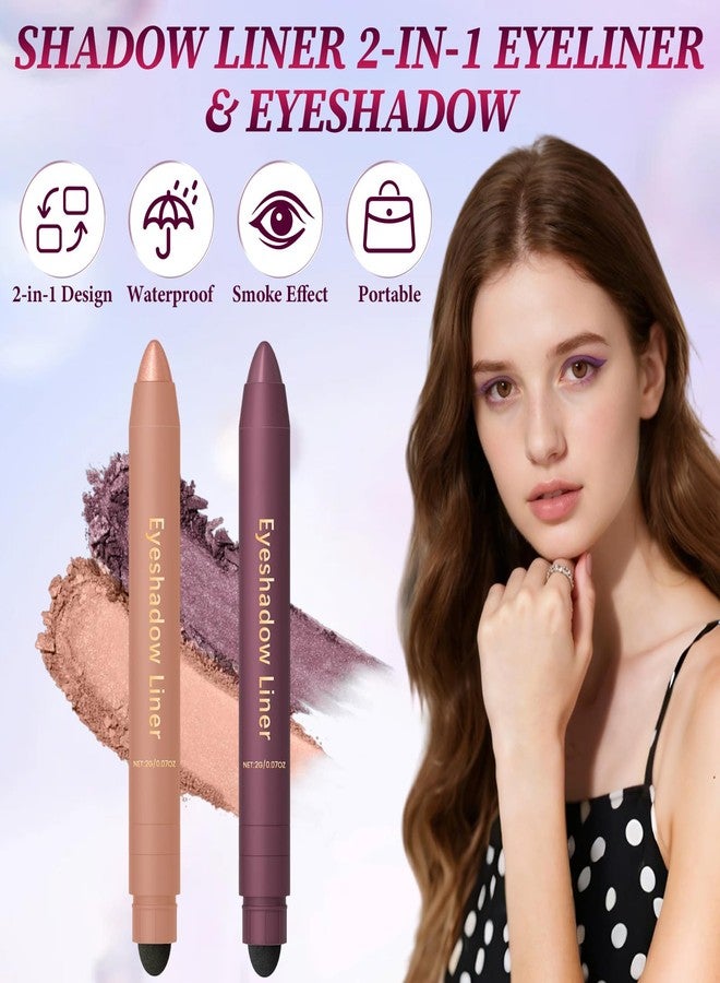 LINARTS Shadow Liner 2in 1 Eyeliner Eyeshadow, Shadow Liner Duo Plum, Eyeliner + Eyeshadow, Waterproof, Smooth, Long-Lasting & Smudge-Proof Wear,Easy to Color（Champagne+Purple） - Image 2